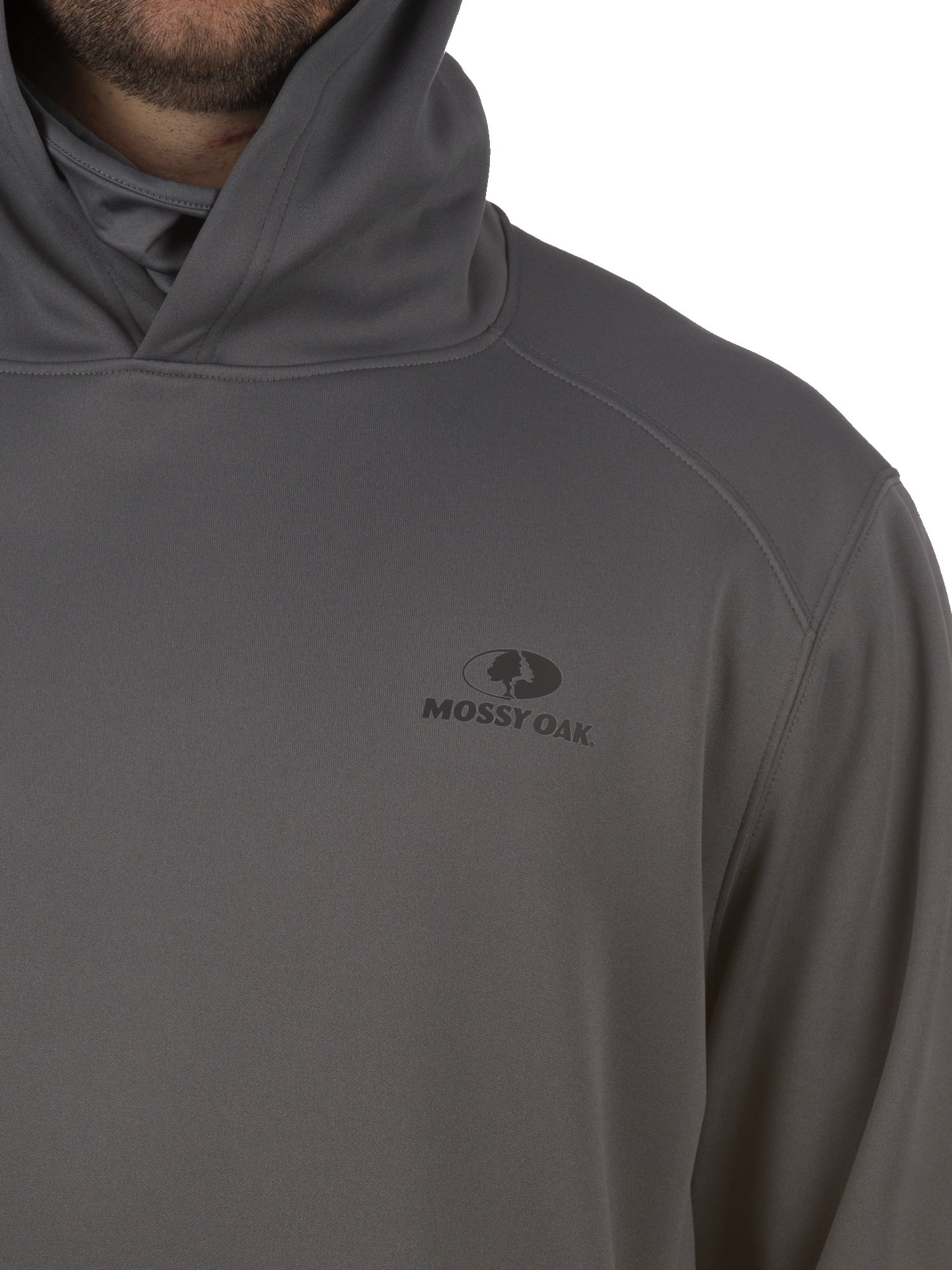 Mossy Oak Men's Charcoal Pullover Tech Hoodie with Neck Gaiter, Up to 2XL