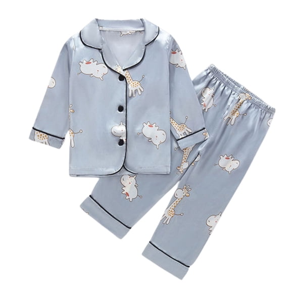 Kids Kid Christmas Pajamas Set Printed Silk Pjs Long Sleeve 2 Piece Sleepwear Button-Down Christmas Outfits Toddler Pajamas Girls 4-5 Years