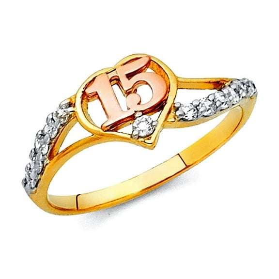 14k Gold Quinceanera Sweet 15 Years Cubic Zirconia Ring Size 7 Ring for Women - 1.9 Grams
