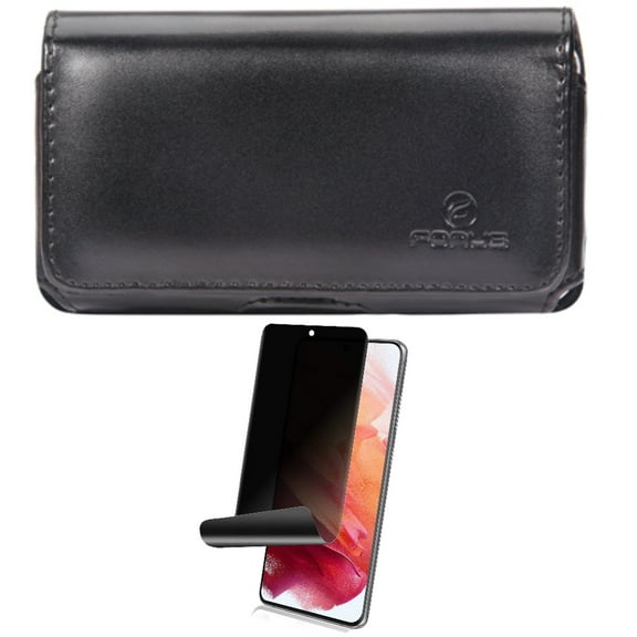 Case Belt Clip and Privacy Screen Protector for Samsung Galaxy S22 Phone - Leather Swivel Holster Loops & TPU Film Fingerprint Works Anti-Peep Anti-Spy Accessory Bundle