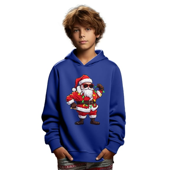 Mikrdoo Big Boys Tops Santa Claus Print Long Sleeve Hoodie Kid Boys Fall Winter Outdoor Sweatshirt Size:5Y-14Y