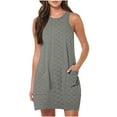 thumbnail image 2 of Fartey Summer Dresses for Women 2025 Eyelet Casual Loose Sleeveless Sundresses Solid Color Tank Dress with Pockets Breathable Crewneck Beach Sundress Dark Gray S-2XL, 2 of 7