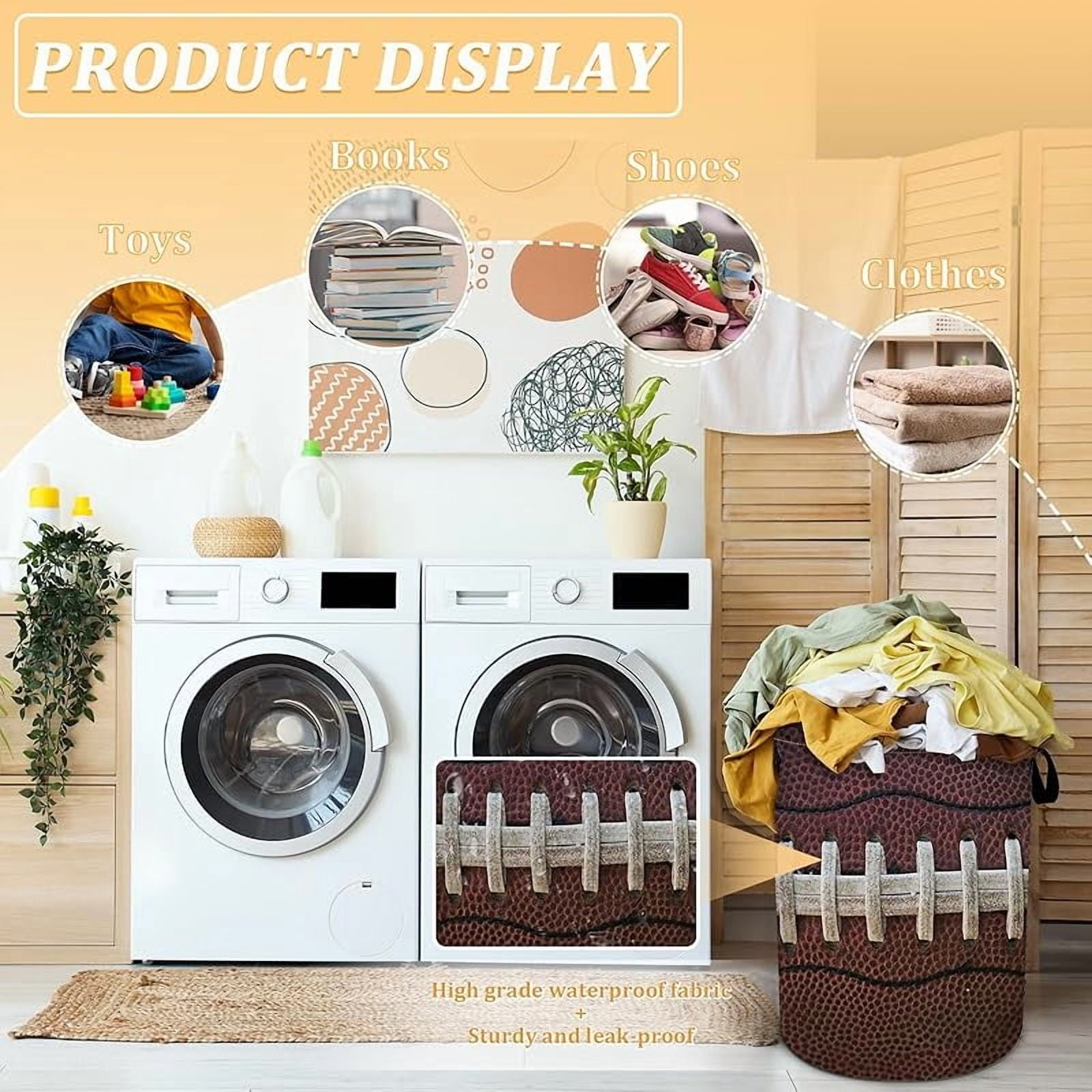 American Football Texture Laundry Basket, Sports Theme Laundry Hamper Foldable Waterproof Funny Tote Bag Dirty Clothes Storage Bucket Toy Organizer for Bathroom/Laundry/Bedroom