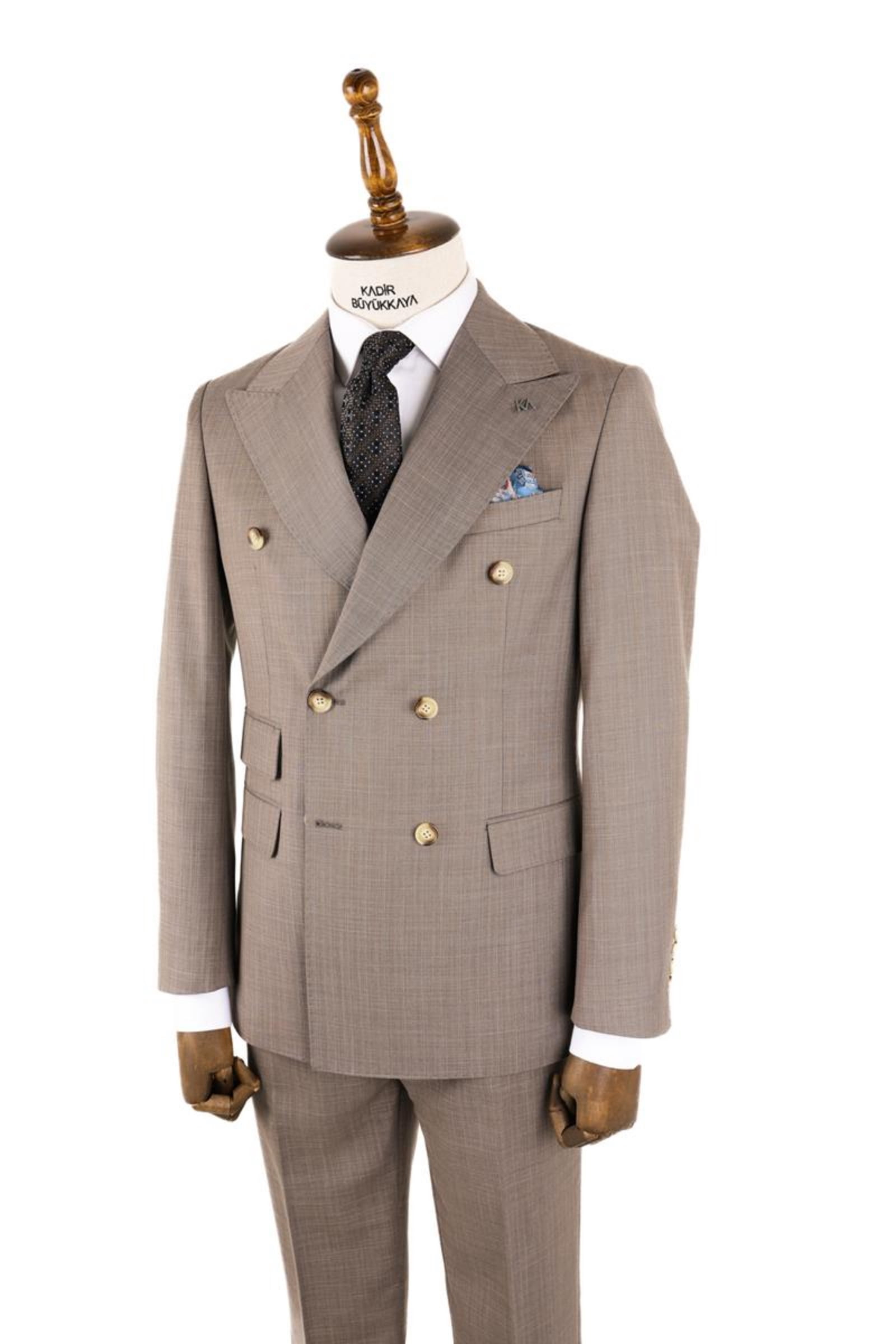 Double Breasted Suit, Khaki Double Button Woven Fabric Men's