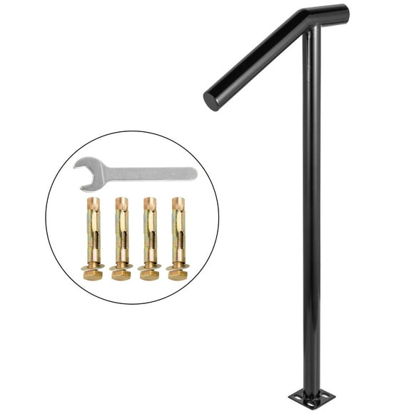VEVOR 2 Single Post Round Type Metal Handrail Aluminum Material Hand Installation Kit 18L x 38H inch Steps Stair Railing, Black
