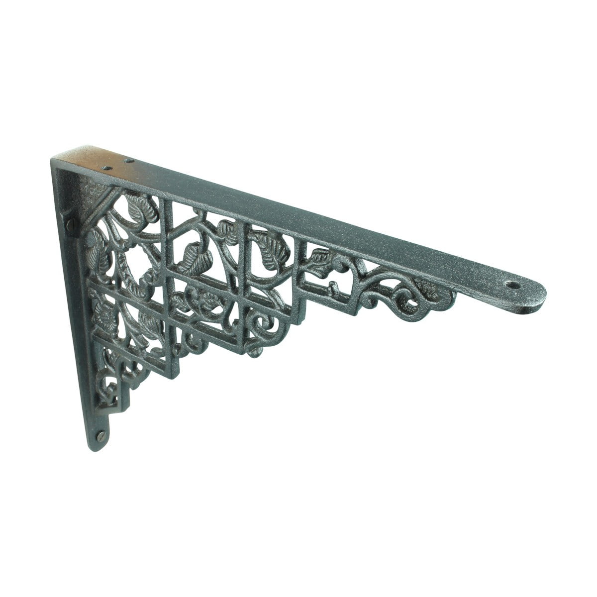 Renovators Supply Floating Shelf Brackets Pair 7" x 8-3/4" Black Aluminum Floral Design Brackets for Shelves w/Screws