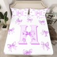 thumbnail image 2 of Homewish Cartoon Monogrammed H Twin Sheet Sets for Teens, Kawaii Princess Bow-tie Twin Fitted Sheet, Purple Letter Flat Sheet, Breathable Home Decor, 3-Piece, 2 of 7