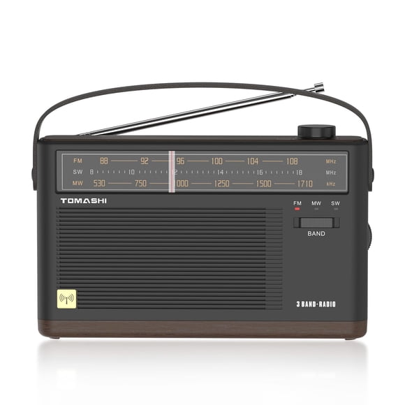 Radio portátil retro TOMASHI de 3 bandas con DSP y acabado en madera