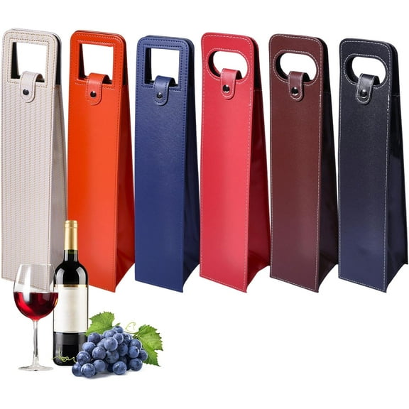 6 Pcs 6 Style Wine Tote Bag Leather Wine Tote Bag Leather Wine Carrier Wine Bottle Gift Bags for Weddings Birthday Parties Festivals Imitation Leather