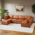 thumbnail image 2 of Randy Mid Century Modern Modular Cognac Tan Leather Comfy Sectional Sofa, 2 of 7