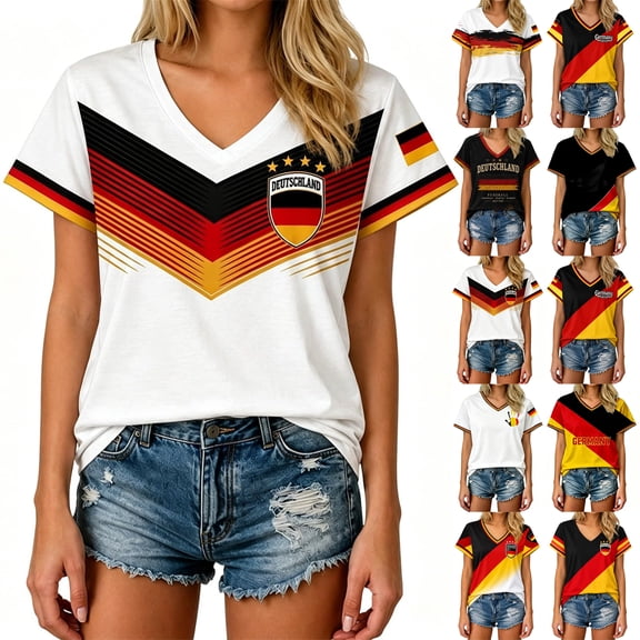 2026 Soccer Cup Jersey Unisex, V-Neck Short Sleeve Germany Flag Shield Graphic Top - Breathable Fan Shirt for Men and Women Match Day & Casual Wear Black L