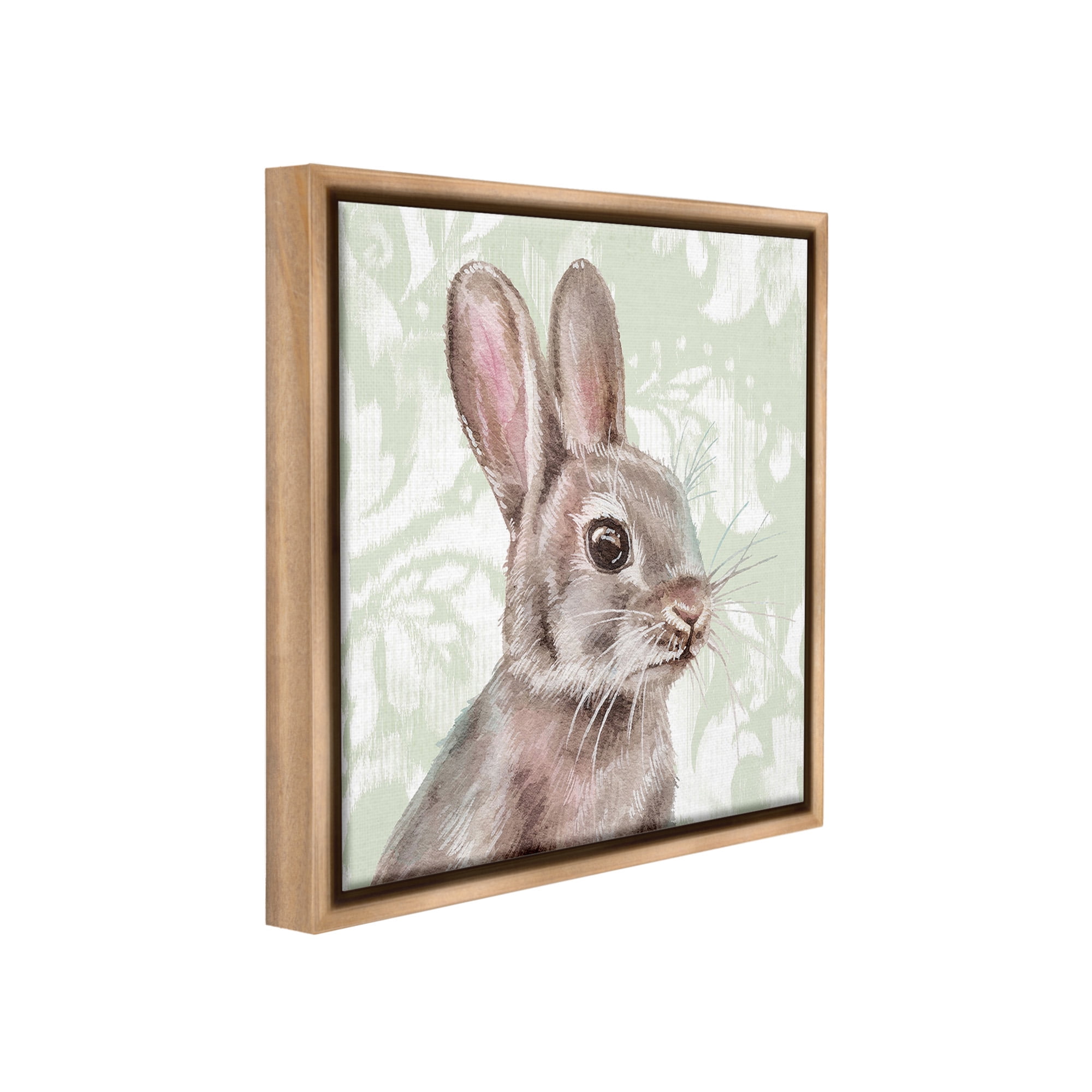 Stupell Industries Rabbit with Floral Pattern Animals & Insects Painting Brown Floater Framed Canvas Art Print Wall Art, 25 x 25