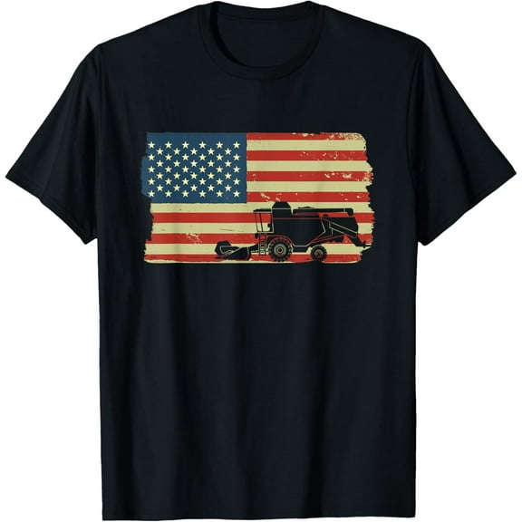 USA Flag Combine Harvester American Farmer T-Shirt