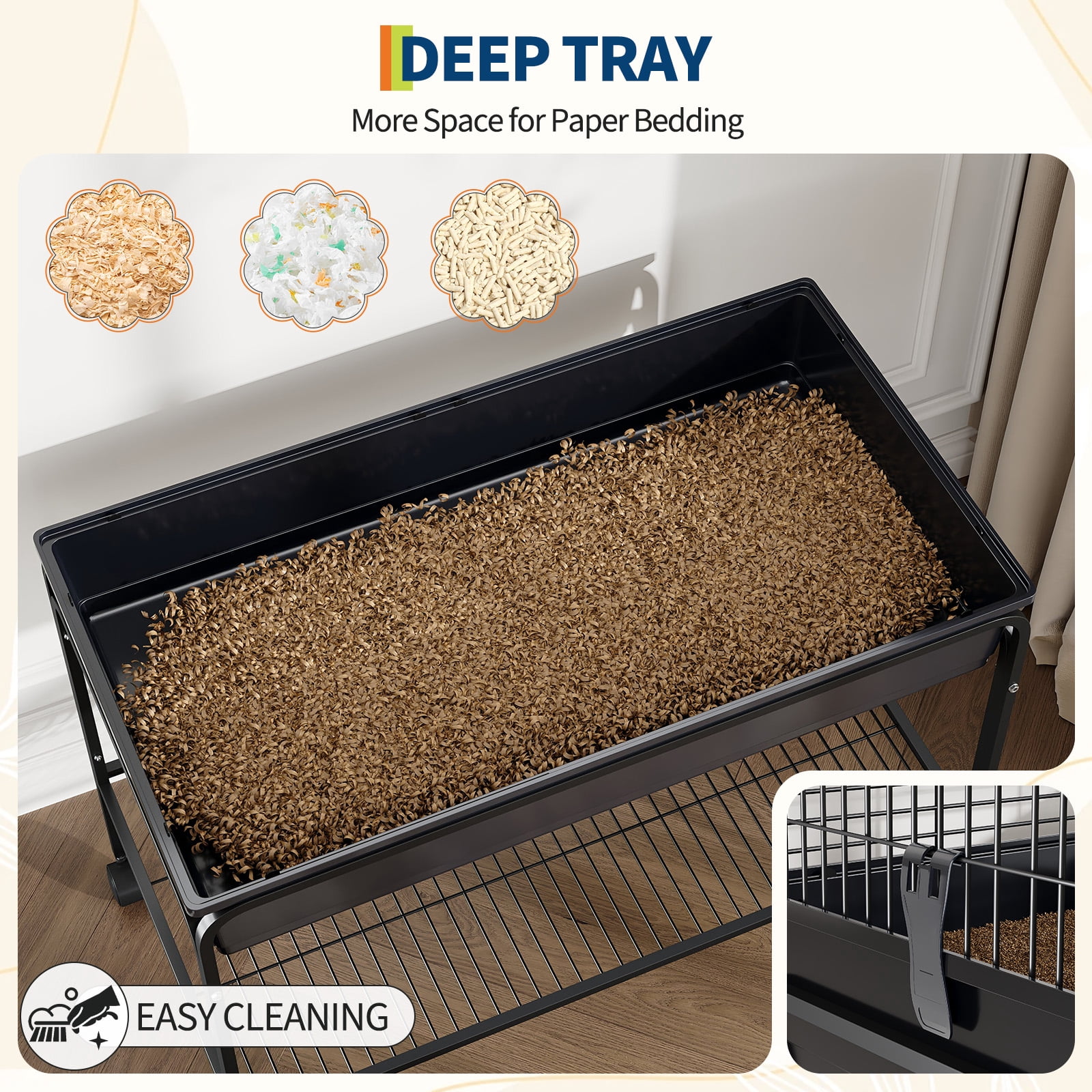 Small Animal Cage with Detachable Stand, Rolling Metal Rabbit Cage with Food Dish, Water Bottle, Hay Feeder, Platform & Ramp, Perfect for Guinea Pig, Hedgehog, Chinchilla, Ferret