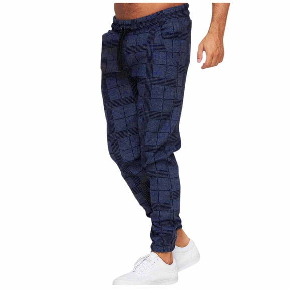 WRKEKC Joggers for Men Plaid Print Drawstring Waist Cuffed Ankle Athletic Casual Wear Soft Fabric Suitable for Daily Use