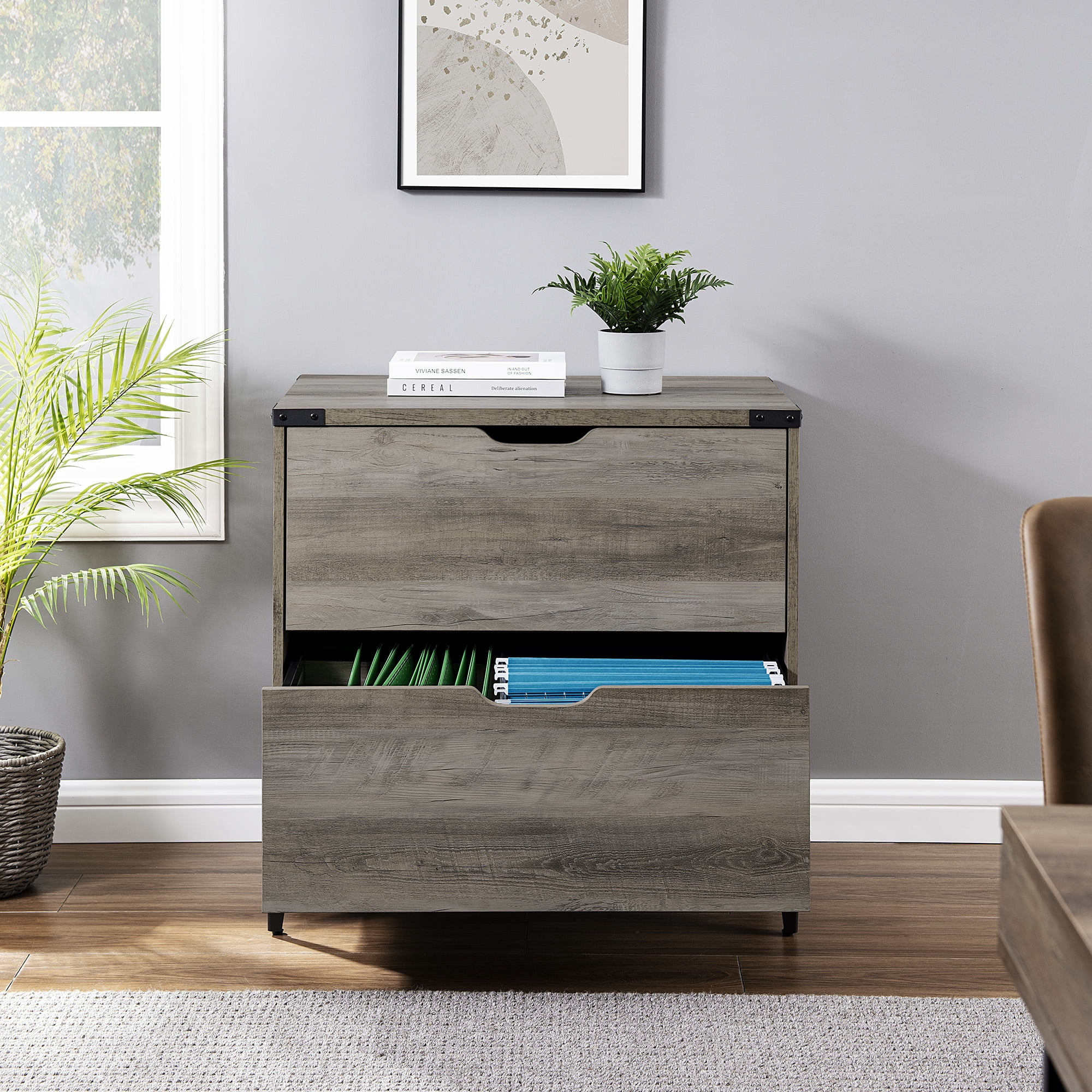 Walker Edison Modern Industrial 2-Drawer File Cabinet, Grey Wash