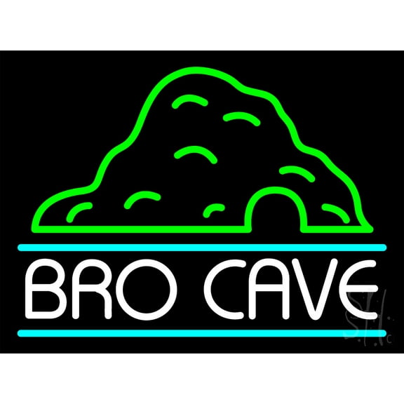 Bro Cave LED Neon Sign 18" Tall x 24" Wide, Clear Edge Cut Acrylic Backing, with Dimmer - Bright and Premium built indoor LED Neon Sign for Bar decor.