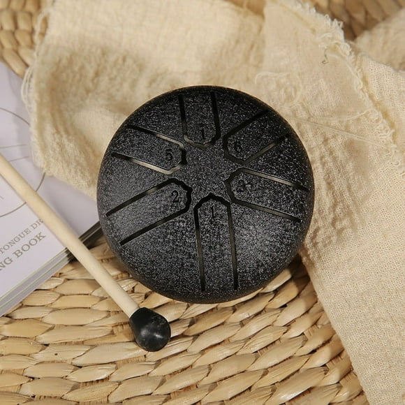 Qaailabf Buddha Stones Mini Steel Tongue Drum 3 Inch Handpan with 6 Tones in A Scale - Pocket Size Percussion Instrument for Sound Healing Therapy, Stress Relief, Yoga, Meditation - Complete Kit