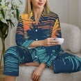 thumbnail image 4 of Salouo Palm Trees Pattern Women's Pajamas Set Long Sleeve Button Down Sleepwear Soft Pj Lounge Sets for women 2 Piece Pjs Set with Long Pants -Medium, 4 of 8