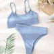 thumbnail image 2 of Women High Waisted Ribbed Cami Bikini Bathing Suit Light Blue M-US8, 2 of 5