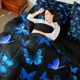 thumbnail image 4 of Castle Fairy Boys Girls Gradient Butterflies Bedding Comforter Set 7-Piece,Black Blue King Bedding Sets,Abstract Ombre Ultra Soft Bed Sheets,Lightweight Room Decor,Reversible, 4 of 8