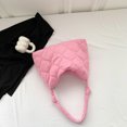 thumbnail image 4 of (Doblado Por La Mitad para Caber en El Embalaje) 8063 Moderno Versátil Acolchado Hilo Bordar Ropa Algodón Bolso Un Hombro Gran Capacidad para Mujer (rosa) Rosa, 4 of 9