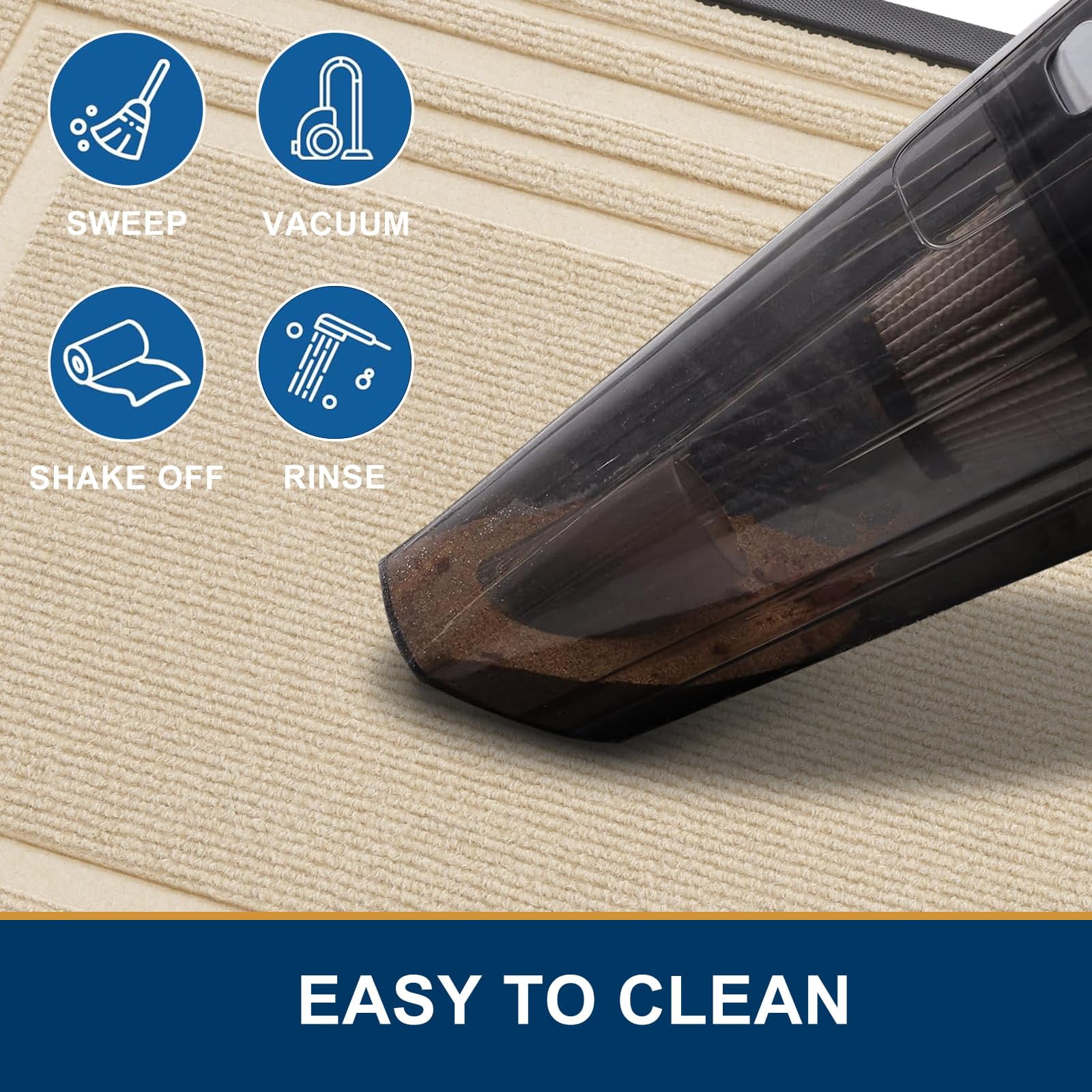 Buganda Heavy Duty Door Mats, Non Slip Waterproof Rubber Doormats for Outdoor and Indoor, Low Profile Dirt Trapper Entry Rugs, 47"x32", Beige