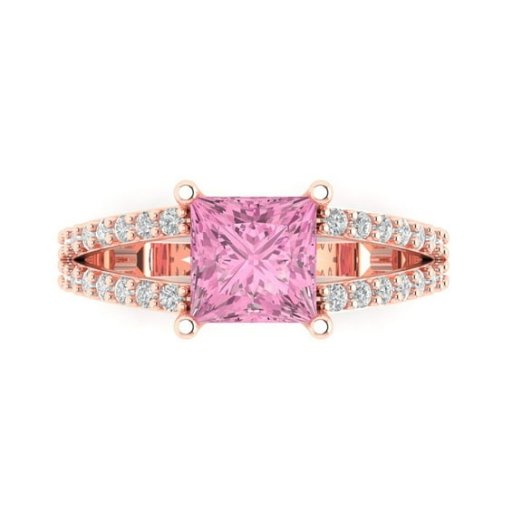 Solitaire with Accents Engagement Ring for Women - 2.48ct Simulated Pink Diamond in 18K Rose Gold Promise Ring