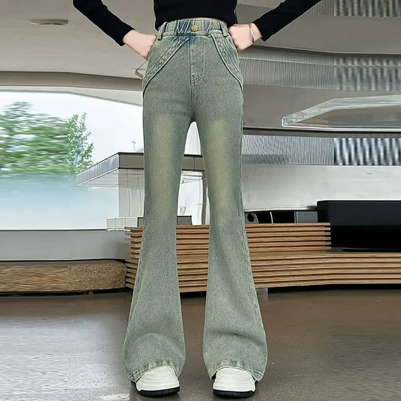 breaise Girls Flared Jeans Kids High Waisted Denim Pants Slim Fit Bell Bottom Pants Teen Girls Skinny Pants 3-16 Years