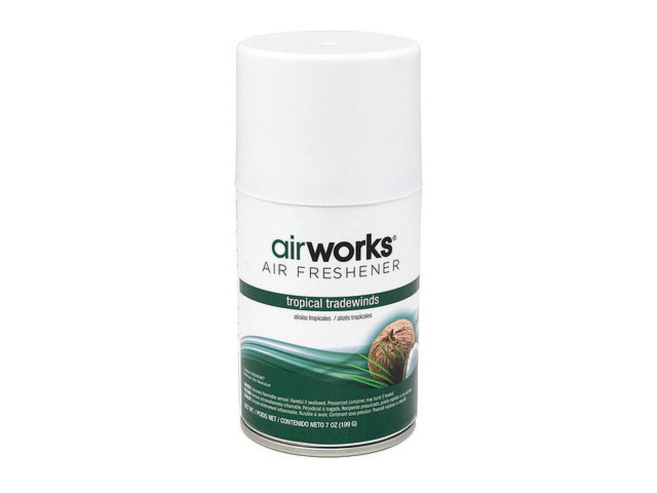 Hospeco AirWorks Metered Aerosol Air Fresheners - Spray - 600 ft - 7 fl oz (0.2 quart) - Tropical Tradewind - 30 Day - 12 / Carton - Wall Mountable Hospeco AirWorks Metered Aerosol Air Fresheners - Spray - 600 ft - 7 fl oz (0.2 quart) - Tropical Tradewind - 30 Day - 12 / Carton - Wall Mountable