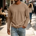 thumbnail image 4 of Long Sleeve Shirt Men Trendy Crew Neck Solid Color Tshirts Breathable Lightweight Regular Fit T Shirt for Athletic Casual Travel Light Brown XL, 4 of 6