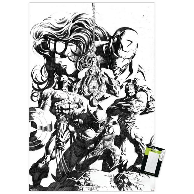 Marvel Sketch - Group Wall Poster, 14.725" x 22.375" Framed