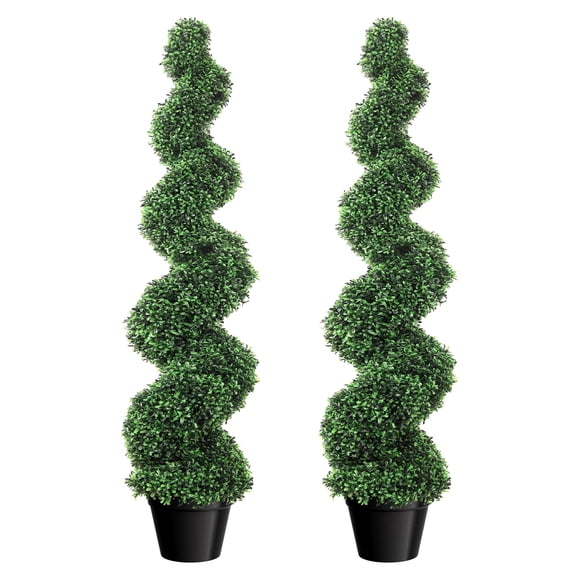 5ft Artificial Boxwood Spiral Topiary Trees, Spiral Faux Topiary Trees for Outdoor Planters (2 Pieces), All-Year Green Fake Plants Highly Simulated for Decorative/Indoor/Front Porch/Garden
