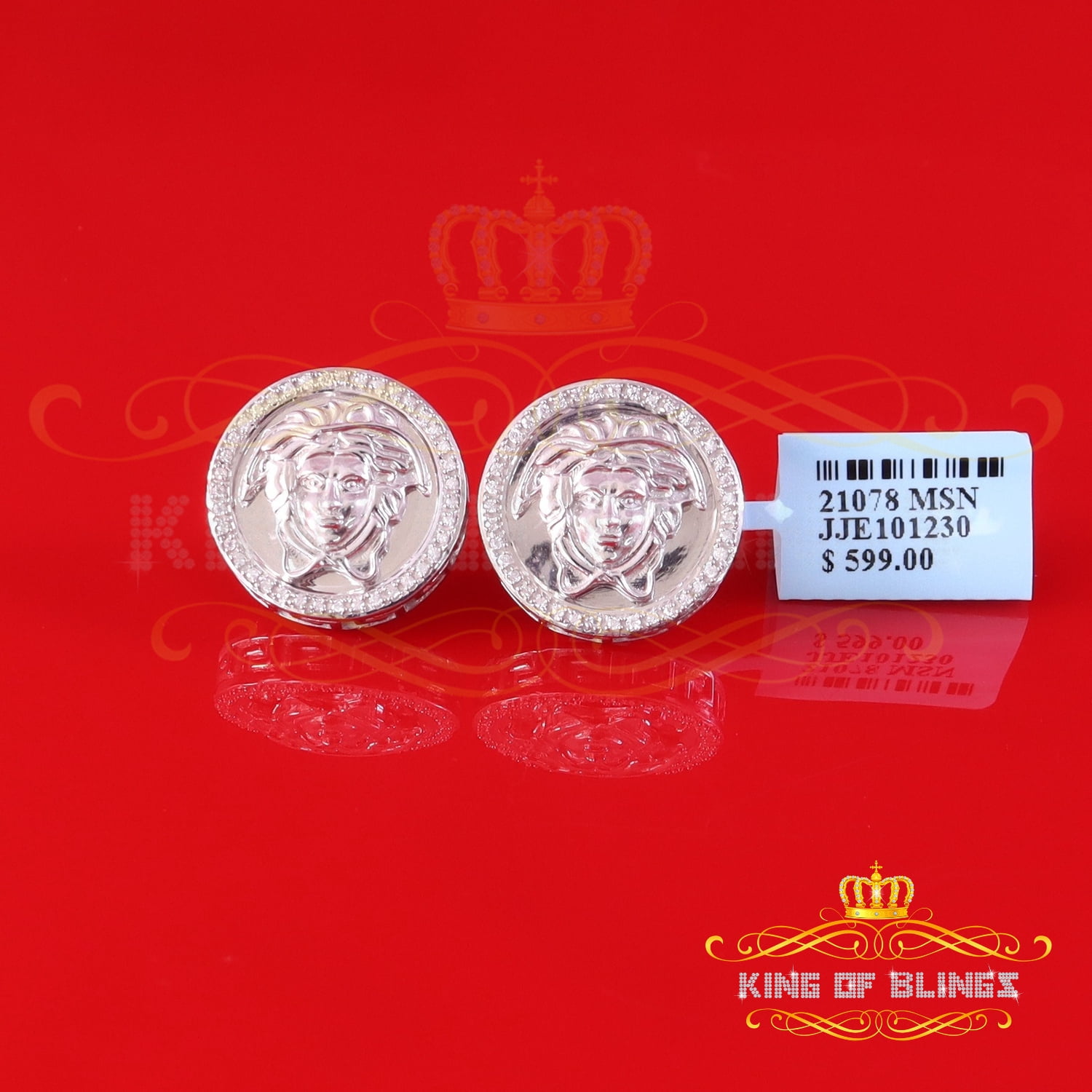 King of Bling's Men's/Women's 925 Silver White 0.50 ct VVS 'D' Moissanite Medusa Stud Earrings