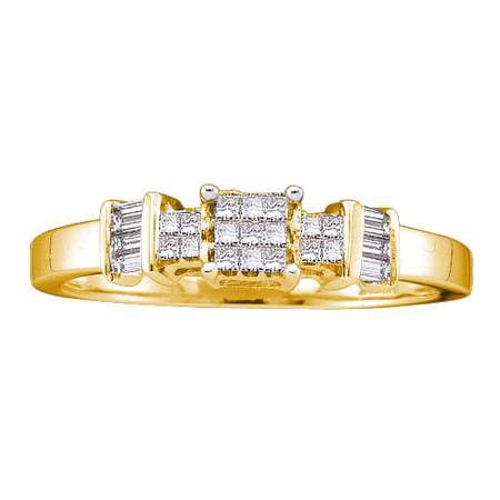14K Yellow Gold 0.25ctw Shiny Invisible Set Diamond Ladies Princess Fashion Ring