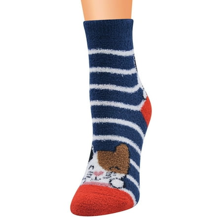 

5 pairs Women Coral Fleece Cat Print Thicker Anti-slip Floor Socks Carpet womens socks Color random