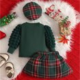 thumbnail image 5 of Mnyotv Girls Christmas Outfits Long Sleeve Tops Bow Plaid Skirts and Matching Hats 3Pcs Sets Fall Clothes for Girl Size 12-18Months, 5 of 7