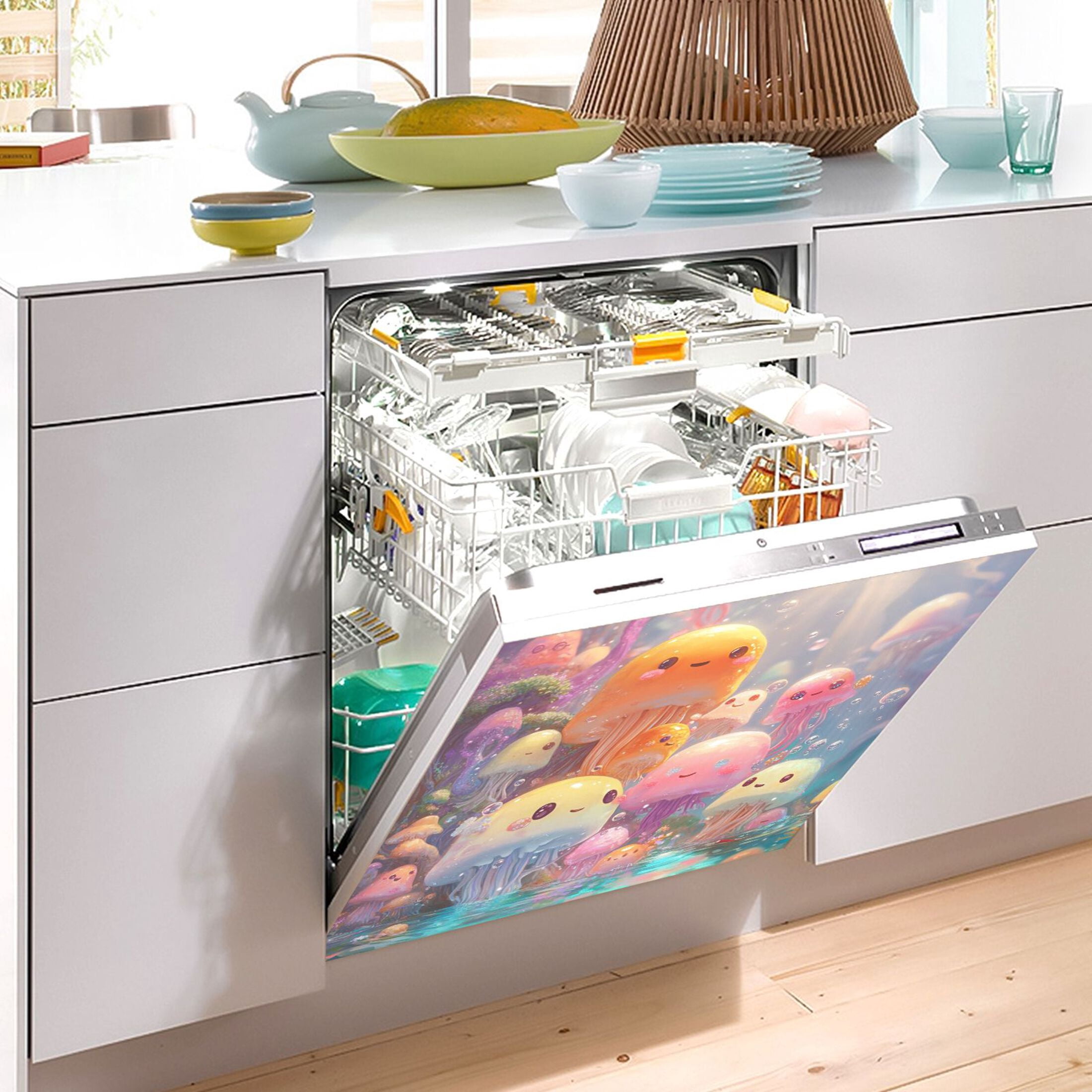 Dishwasher Magnetic Sticker 23x26 Inch Refrigerator Magnetic Sticker Washing Machine Magnetic Sticker Kitchen Panel Magnetic Sticker Home Decor Lovely Cartoon Jellyfish