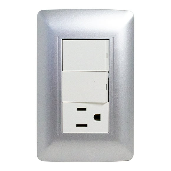 KIT 2 PLACAS CON APAGADOR DOBLE 1 CONTACTO GRIS Sanelec 4528