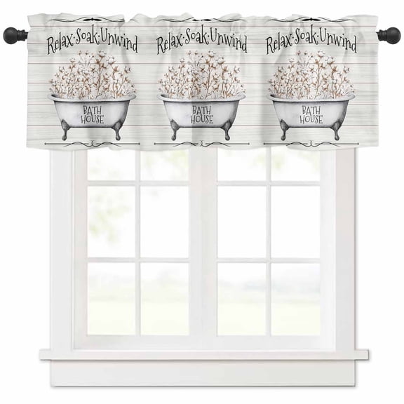 nqOlkjepod Botanical Flowers Farmhouse Short Window Curtain Valances, Simple Country Wooden Grain Art Rod Pocket Kitchen Valances for Living Room Bedroom Bathroom Cafe, 1 Panel - 42" x 12"