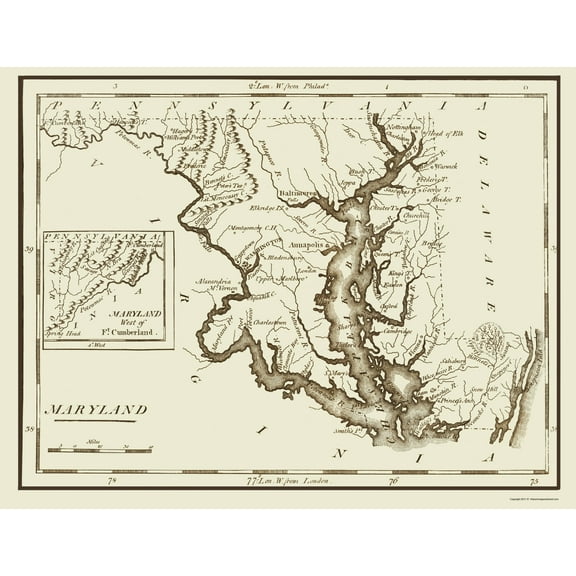 Historic State Map - Maryland - Lewis 1797 - 23 x 29.94 - Vintage Wall Art
