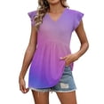 thumbnail image 1 of Craaazy Womens Loose Fit V-Neck Ruffle Sleeve Shirt with Polka Dot Ombre Plaid Prints for Spring and Summer Layering Gifts, 1 of 9