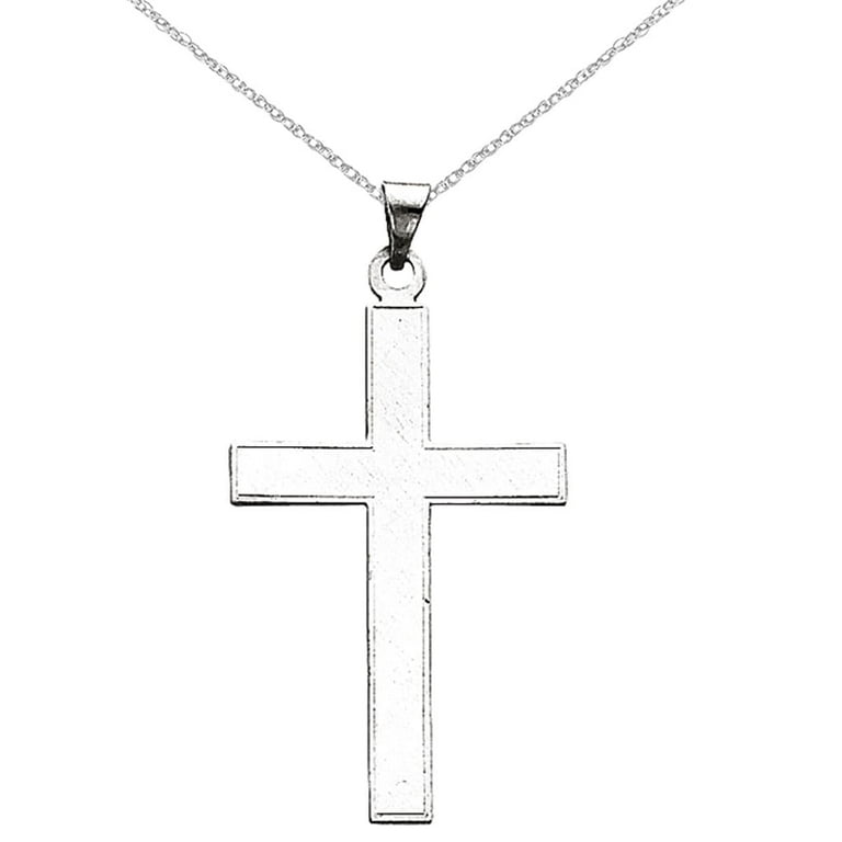 Primal Gold 14 Karat White Gold Florentine Satin Cross Pendant with 18-inch  Cable Rope Chain 