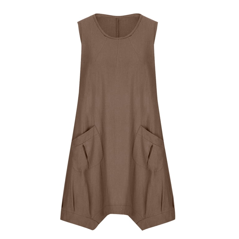 Jalioing Cotton Linen Dress Womens Plus Size Mini Dresses Summer Sleeveless  High-Low Tank Sundress - Walmart.com