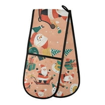 Yayeee Double Oven Mitt Kitchen Heat Resistant Baking 35" x7" Quilted Glove, Pink Christmas Santa