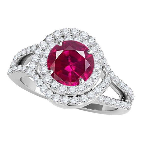Mauli Jewels Rings for Women 1.60 Carat Diamond And Created Ruby Ring 4-prong 14k White Gold