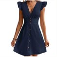 thumbnail image 3 of Tqcoqu Women's Button Sundresses, Deep V Neck Ruffle Sleeve A Line Party Cocktail Dresses, Going Out Short Dress, 3 of 7