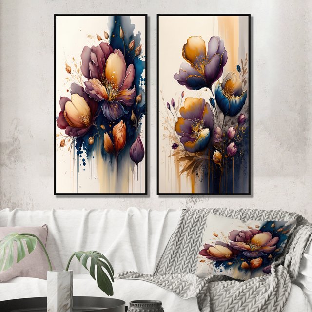 Designart "Scarlet Crocus Blossoms I" Crocus Framed Wall Art Set Of 2 - Red Floral Gallery Wall Frame Set For Home Decor
