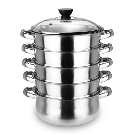 Stainless Steel Steam Pot, Large Capacity 5 Tier Cookware Steaming Cooking Pots Cooker Steam Diversion Design Kitchenware Applicable For Universal Gas furnace Induction (Best Pans For Gas Cooking)