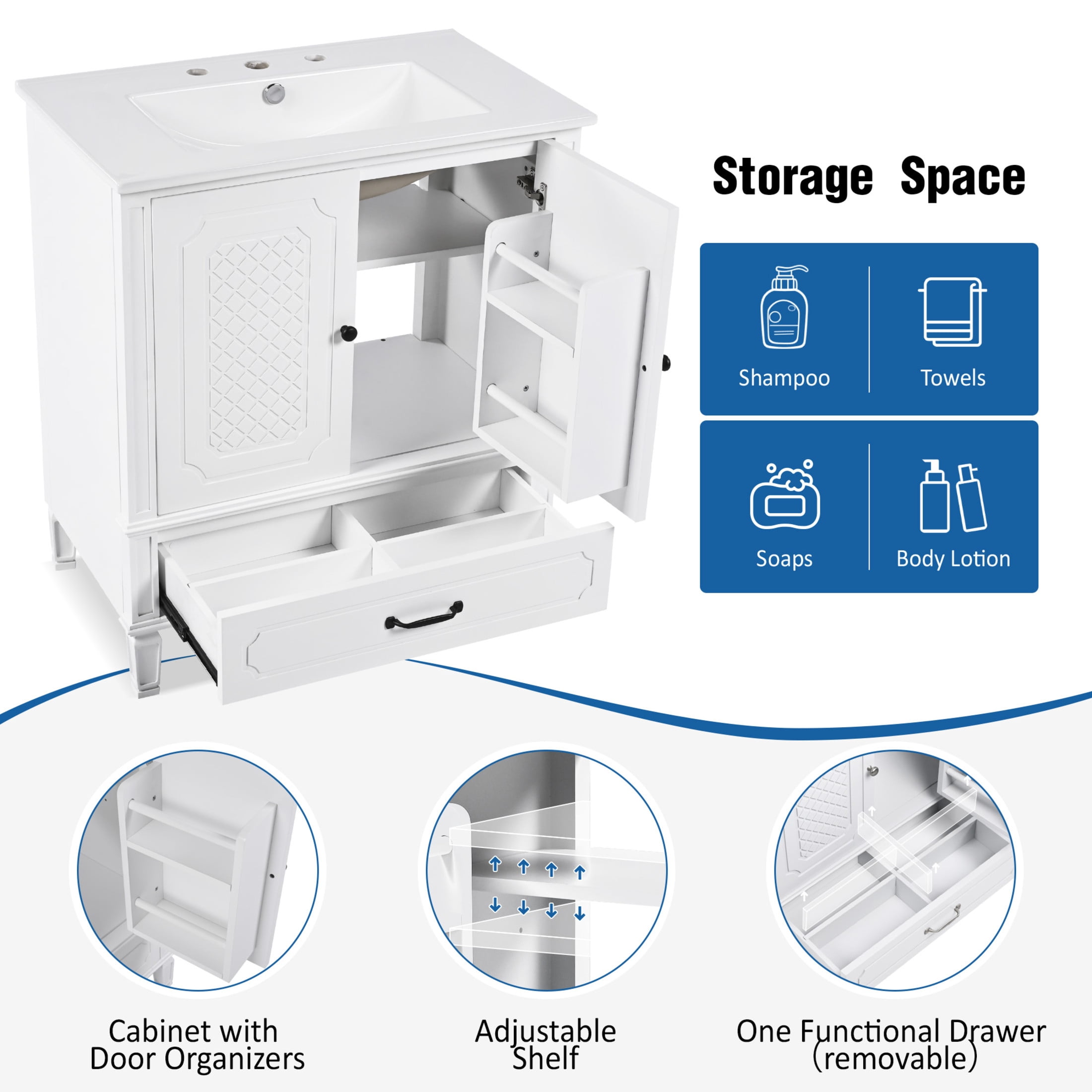 Christopher Knight Home Retro 2 Piece 30" Bathroom Vanities with Ceramic Sinks, Soft-Close Doors, White